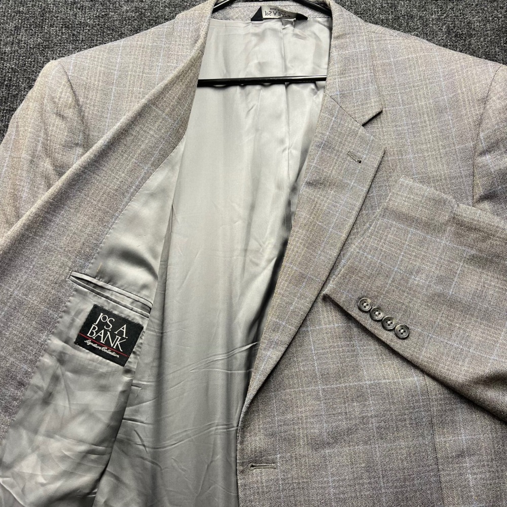 Jos A Bank Signature Collection Blazer 48R Grey Plaid Silk Wool Sport Coat 2790